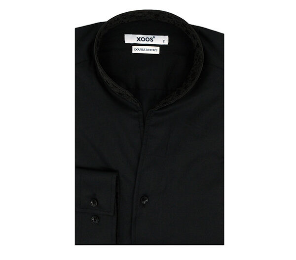 ❤️ Chemise à col philosophe noire jacquard  - Xoos