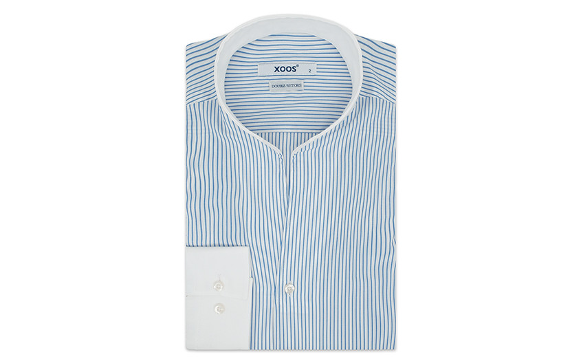 Chemise à col philosophe financière à rayures bleues - Xoos