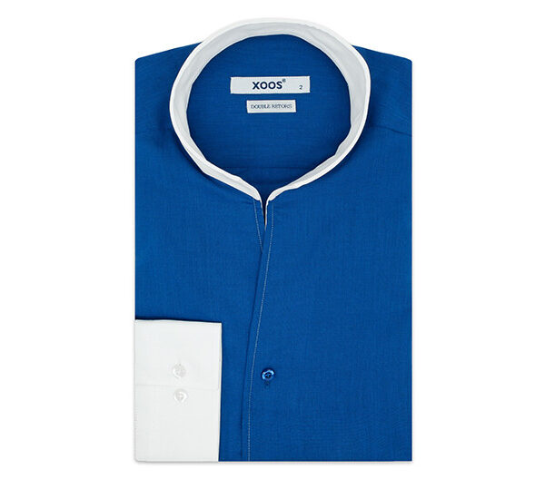 ❤️ Chemise à col philosophe bleu électrique - Xoos