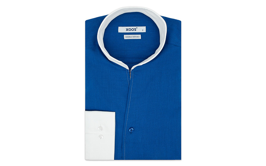 ❤️ Chemise à col philosophe bleu électrique - Xoos