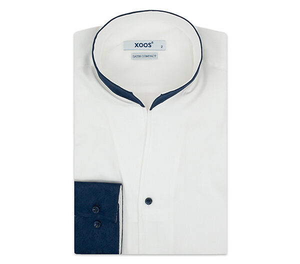 ❤️ Chemise blanche à col philosophe jacquard marine - Xoos