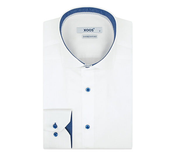 ☀️ Chemise blanche boutons bleus coupe droite - Xoos