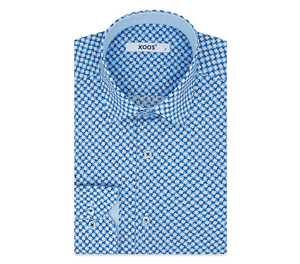 ☀️ Chemise micro motifs bleus coupe droite - Xoos