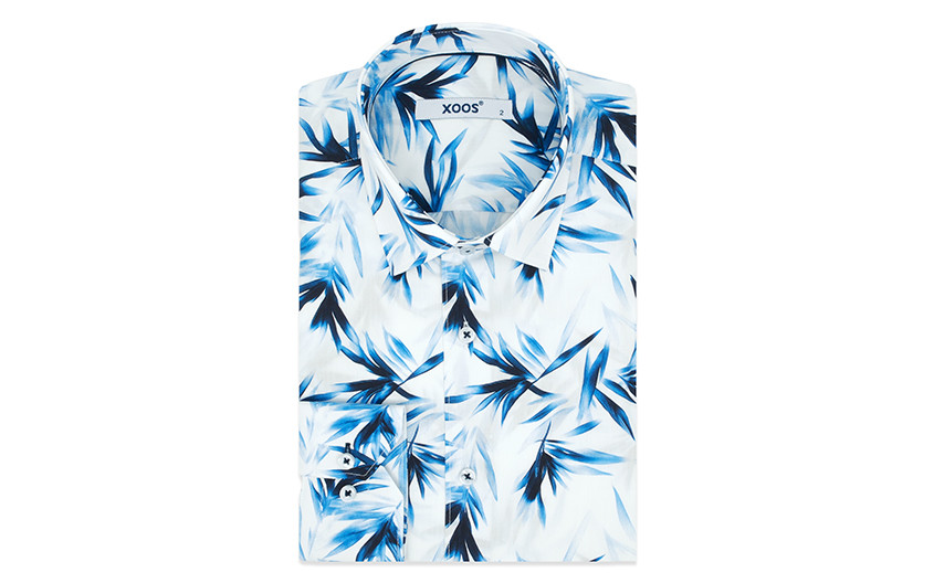 ☀️ Chemise imprimé feuilles bleues coupe droite - Xoos