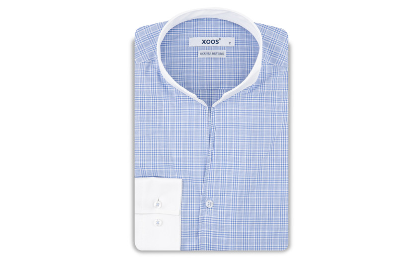 🆕 Chemise philosophe carreaux ciel et col blanc - Xoos