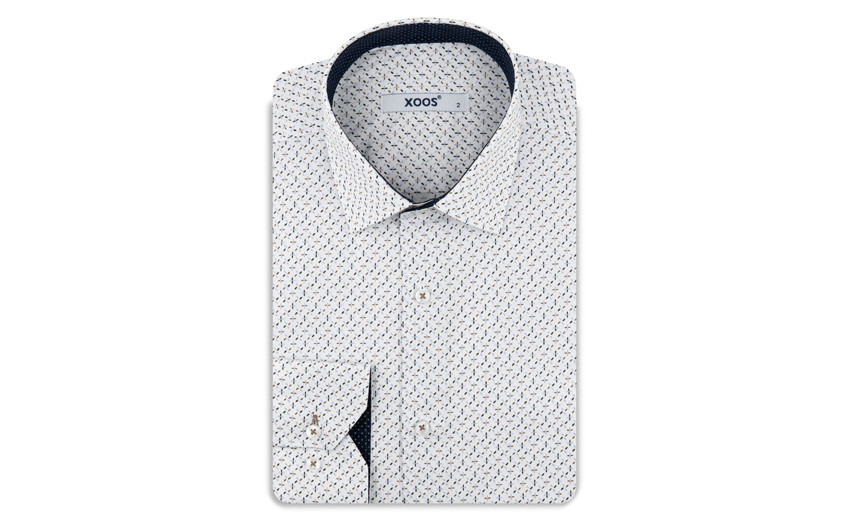 🆕 Chemise micro motifs bleus et tabac coupe droite - Xoos
